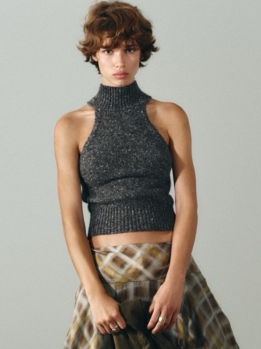 Zara Gray Wool Blend Halter Sweater Top NWT S